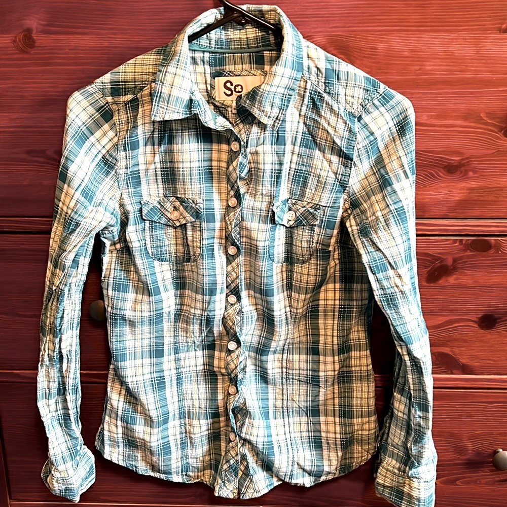SO Teal Plaid Button-Down *** MUST GO!! ***